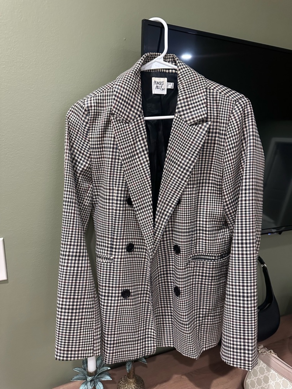 Princess Polly Women’s Black & White Houndstooth Double-Breasted Blazer